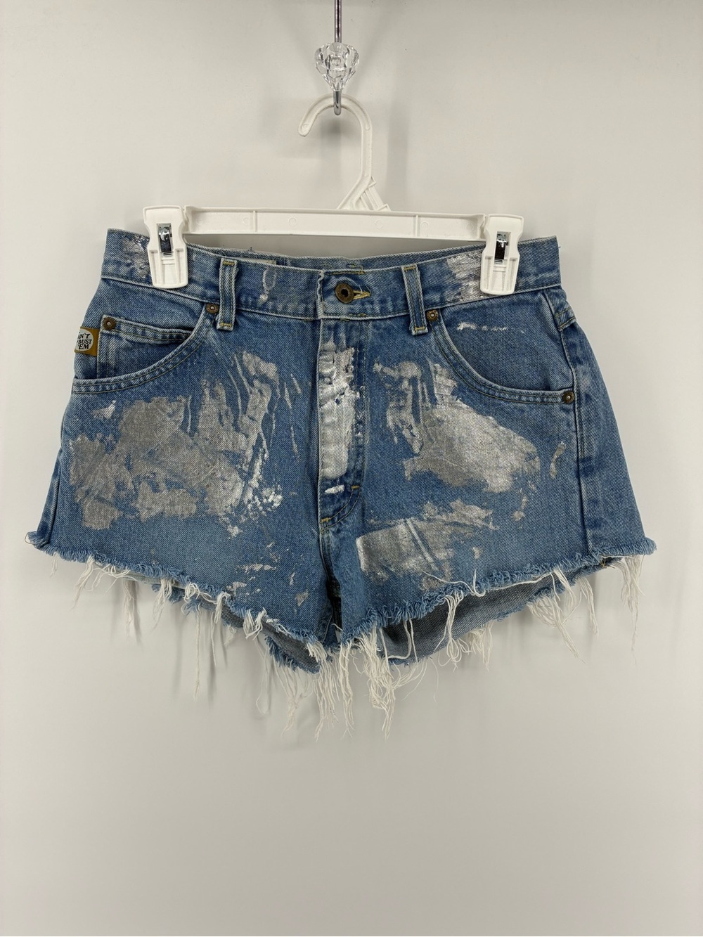 Lee Dungarees Rag Union Blue Distressed Denim Shorts with Silver Paint-Splatter